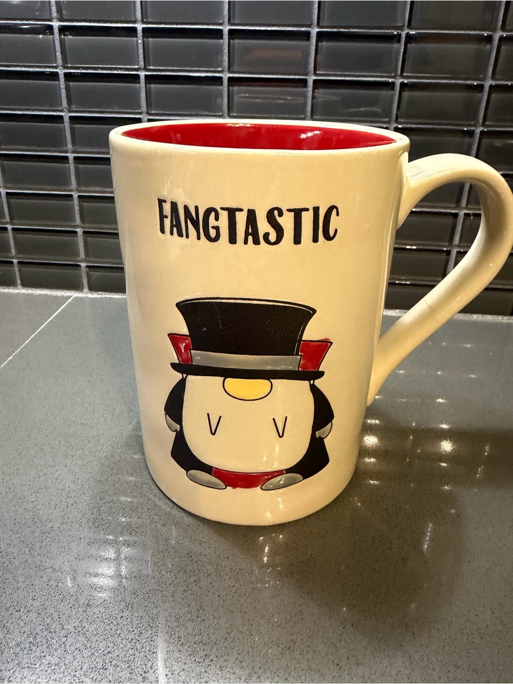 Fangtastic Penguin Ceramic Mug - Cream and Red